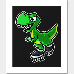 Dinosaur Tyrannosaurus Rex Retro Roller Skate graphic Posters and Art